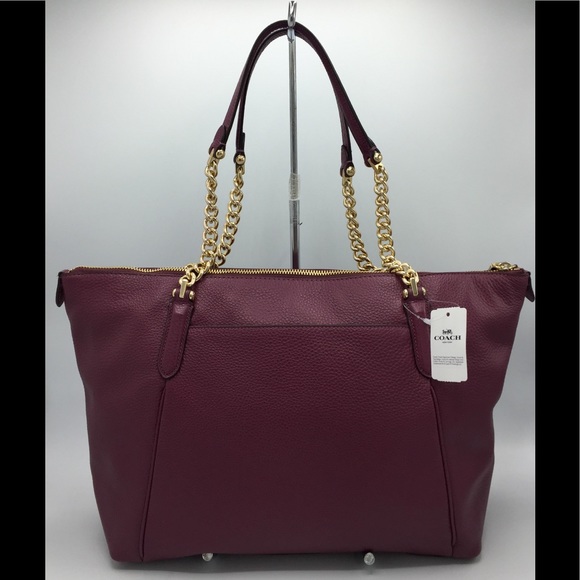 Coach Dark Berry Leather Shoulder Tote Bag - Picture 2 of 16